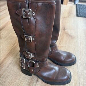 Madden Girl Brown Leather Buckle Riding Boots